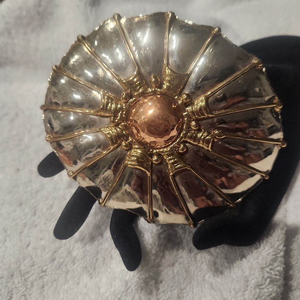 Silver‎ Gold Copper Tone Belt Buckle Scalloped Mixed Metal Round 4.25 In Chunky